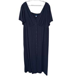 Old Navy Waist Defined Button Front Midi Dress Size 2X Blue Smocked Back Casual